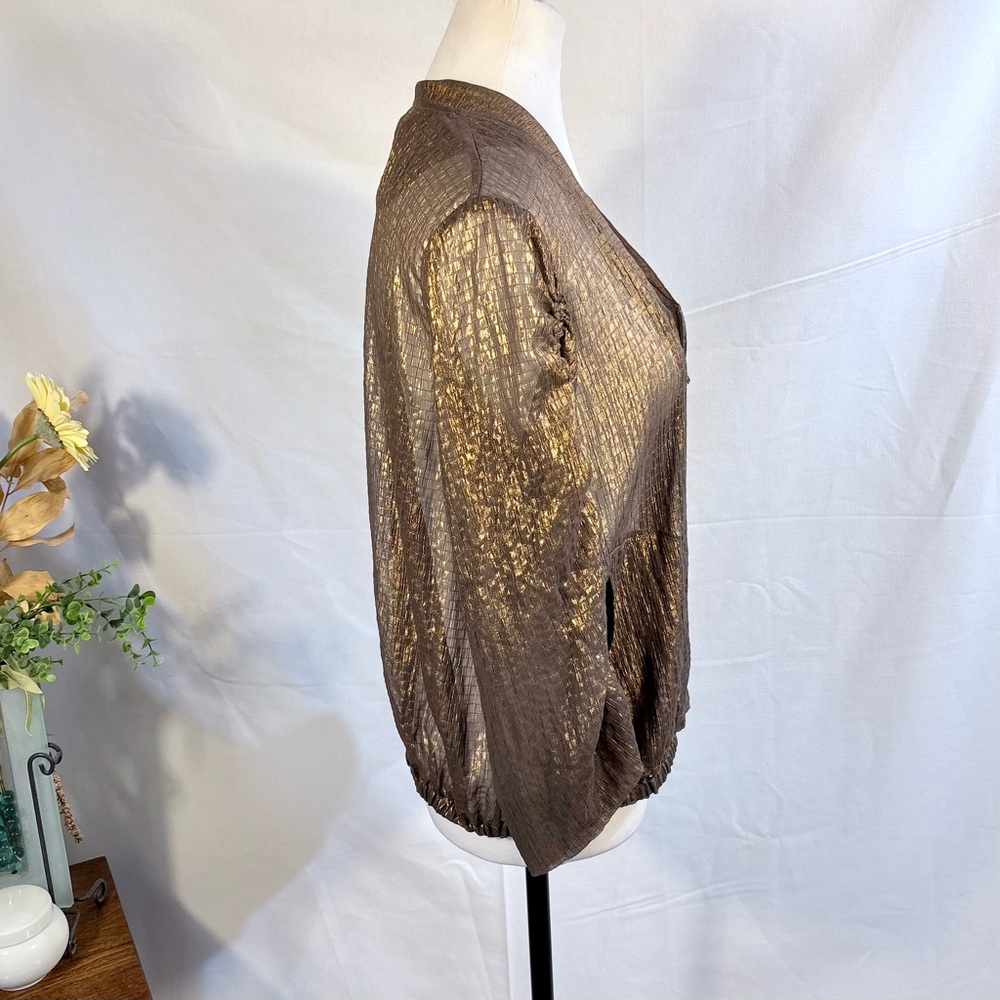 Diane von Furstenberg Metallic Chiffon Zip Jacket Copper Brown Sz 6💚 - Picture 5 of 12